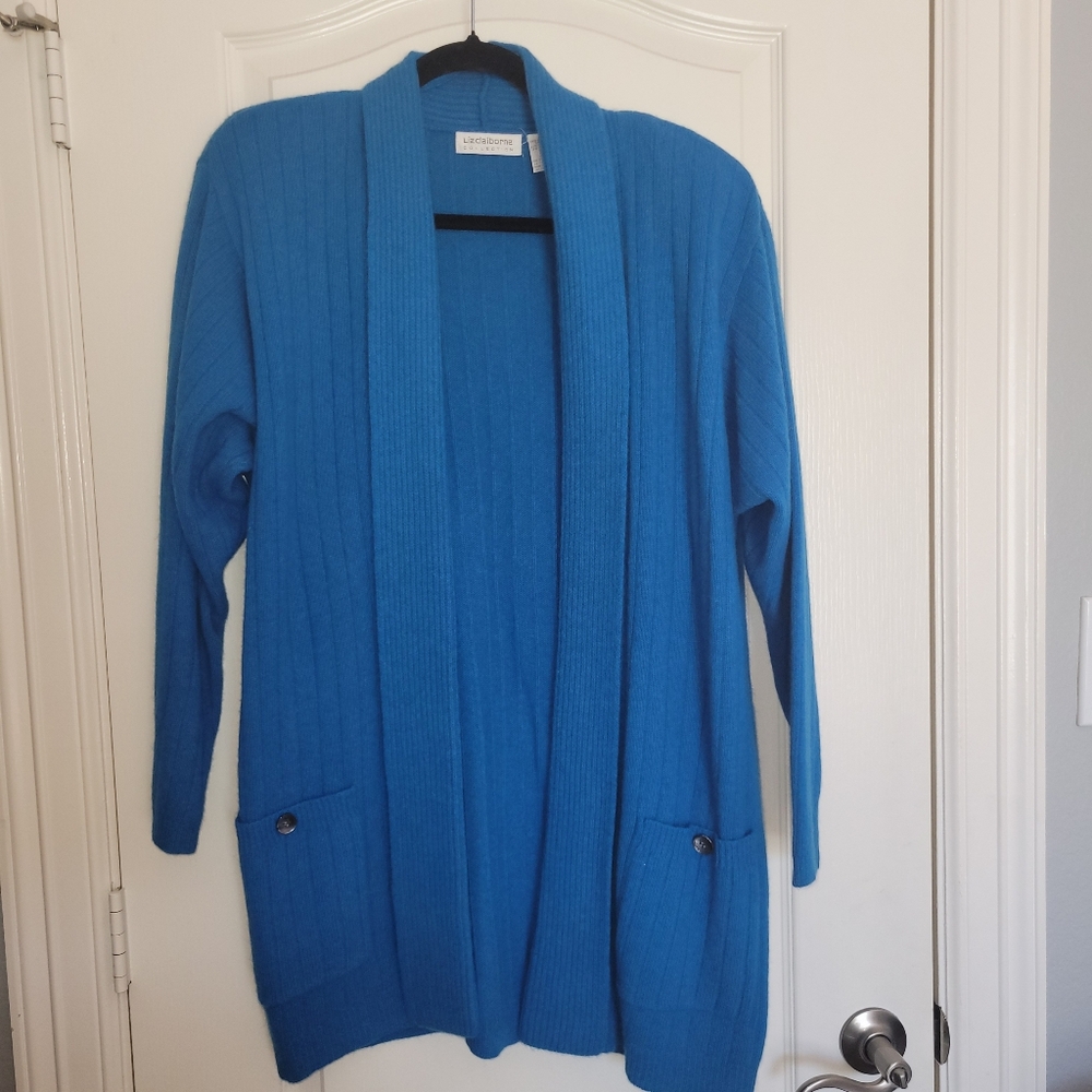 Liz Claiborne Collection Turquoise Long Cardigan Wool/Angora Blend Ladies Large